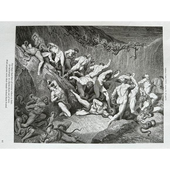Dore, Thieves, Serpents, Snakes, Divine Comedy, Engraving, Print ~ 250803-WH 705 - Picture 2 of 4